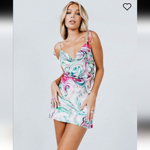 Princess Polly Cherish Mini Multi Swirl Tie Strap Cowl Neck  Slip Dress Sz 2 NWT - Picture 1 of 16